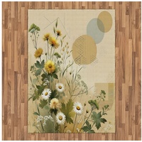 Teppich Flachgewebe Deko-Teppiche für das Wohn-,Schlaf-, und Essenszimmer, Abakuhaus, rechteckig, Blumiger Eukalyptus Pastell in voller Blüte beige|grün 160 cm x 230 cm
