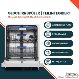Homex DWSI601442A Geschirrspüler (teilintegrierbar, 598 mm, Silber)