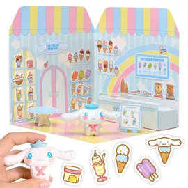 Comansi Playset Cinnamoroll Ice Cream Parlour 40 + Aufkleber und 6 cm Figur | 3D Haus Restaurant Wiederverwendbare Aufkleber | Kawaii Foodcourt Sticker House | Comansi