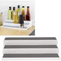Küchenarbeitsplatten-organizer, 3-stufiges Teleskopregal Zur Arbeitsplattenverlängerung, Rutschfeste Oberfläche, Kunststoff, 37 X 8,5 X 8,5–23 Cm, Weiß – Grau – Crezuo