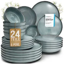 PURE LIVING INTERIOR DESIGN Rustic Tafelservice 24-tlg. 6 Personen rauchblau