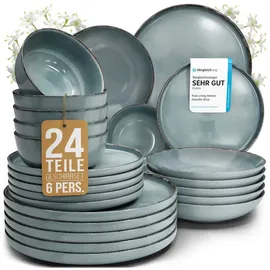 PURE LIVING INTERIOR DESIGN Rustic Tafelservice 24-tlg. 6 Personen rauchblau