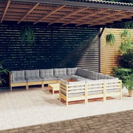 vidaXL Garten-Lounge-Set 12-tlg. grau Kiefernholz