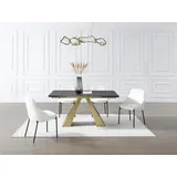 Esstisch ausziehbar - 6 bis 10 Personen - Sicherheitsglas, Keramik & Metall - Marmor-Optik Schwarz & Goldfarben - LOZIPA von Maison Céphy - Schwarz