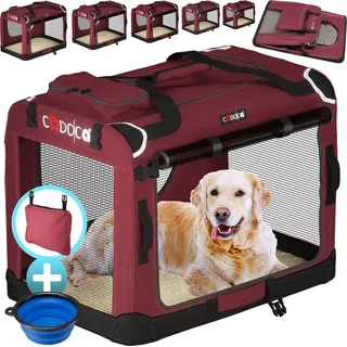 CADOCA CADOCA® Hundebox Hundetransportbox faltbar robust M 60x42x44cm atmungsaktiv Transporttasche Haustiertransportbox Hundetragetasche Dunkelrot