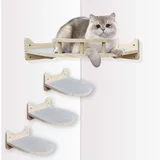 Kletterwand Katzen, Katzentreppe Wand 3 Katzenstufen inkl Einer Katzenliege für die Ecke, Katzenwandparkour mit rutschfestem Filz, Katzen Kletterwand Set[Katzenliege-Naturholz]