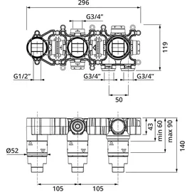 Herzbach MODUL7 Grundkörper für Thermostat, 2 Verbraucher,