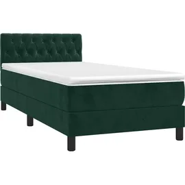 vidaXL Boxspringbett mit Matratze & LED Dunkelgrün 90x190 cm Samt