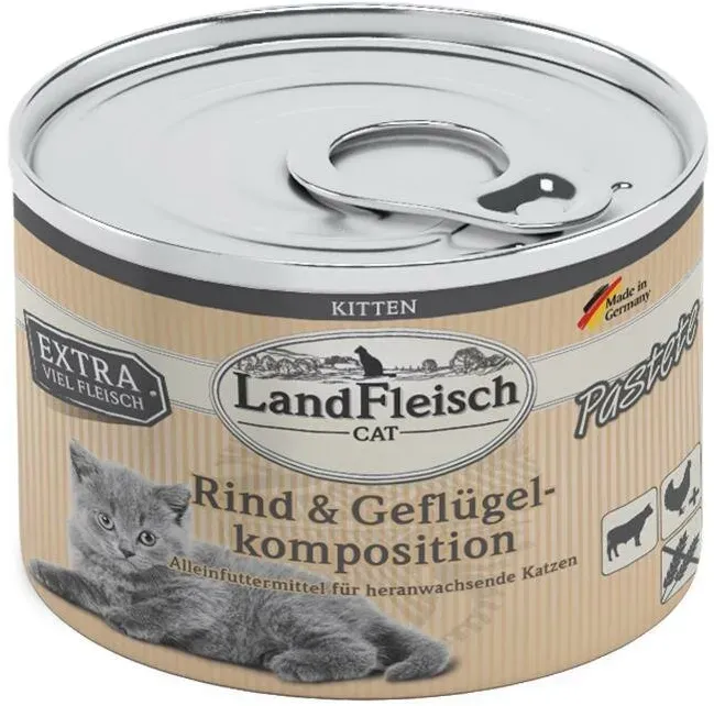 LandFleisch Cat Kitten Pastete Rind & Geflügelkomposition 6x195g