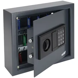 HMF 2030-11 Schlüsseltresor mit Zahlenschloss, 30 Haken, 30 x 28 x 10 cm, Anthrazit