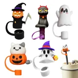 Halloween-Katzen-Strohhülle, Halloween-Strohaufsätze für Trinkgläser | 5 Stück Cartoon-Strohaufsätze,Auslaufsichere Trinkhalm-Spitzen-Abdeckung, 10-mm-Becherverschluss-Set, Becherzubehör, Überlaufstop