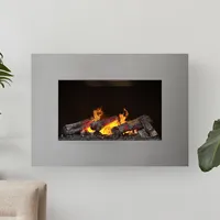 Noble Flame GALILEO GRANDE [Opti-myst Elektro Wandkamin]: Graualuminium Dekoholz mit Stehrost (gerade) Schwarz, spiegelnd