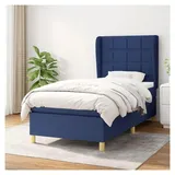 Lattenrost mit Matratze, blau, 90 x 190 cm, Stoff, Plattformbett, mit Lattenhalter, einfache Montage, für Schlafzimmer, Erwachsene