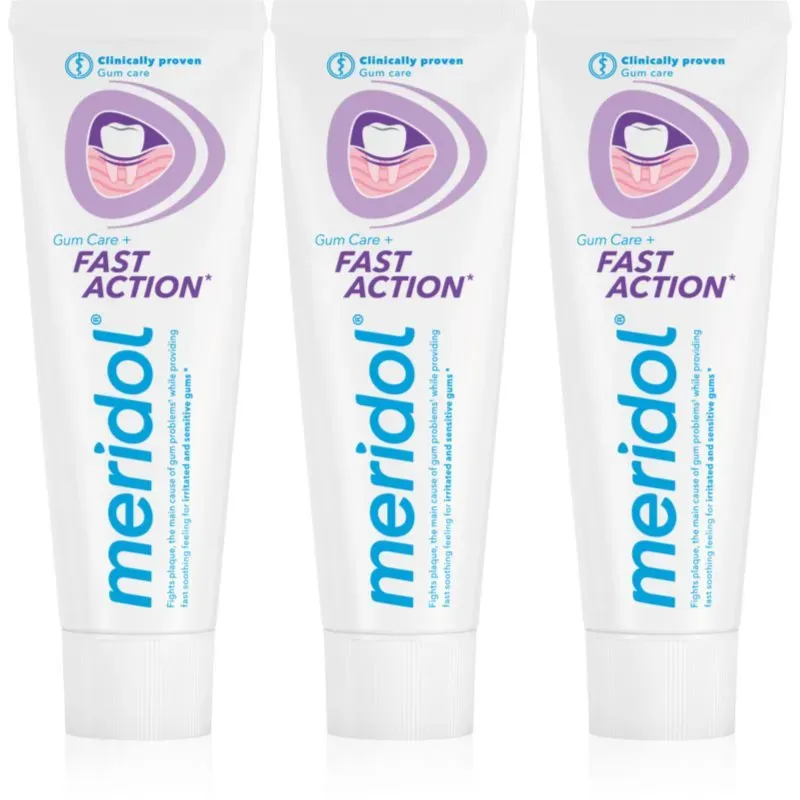 Meridol Fast Action Zahnpasta zum Schutz des Zahnfleisches für empfindliche Zähne 3x75 ml