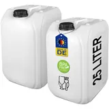 plasteo 25 Liter Getränke- und Wasserkanister DIN 61 | Lebensmittelecht BPA frei UN-Zugelassen | Haushalt Gastronomie Gewerbe Camping | Robust und Langlebig (2X 25 L)