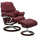 STRESSLESS Sessel mit Hocker Reno Signature Leder Rot Batick Bordeaux M (Medium)
