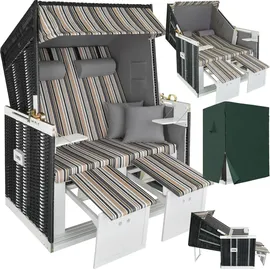 Tectake tectake® Strandkorb, gepolstert mit ausziehbaren Fußbänkchen, klappbare Seitentische und weitere Extras, 115 x 158 x 78 cm