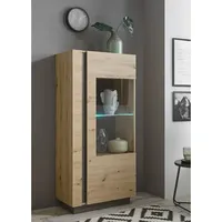 Lomadox Beleuchteter Vitrinenschrank CARDIFF-61 in Eiche Artisan Nb. mit