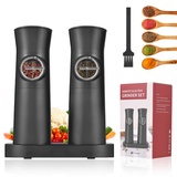 Aoresac Salz und Pfeffermühlen Elektrische 2er Set, Wiederaufladbarer USB Gewürzmühle Elektrisch LED-Licht für BBQ Restaurant Küche (Schwarz)