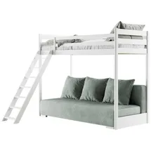 dein schlaf 24 Etagenbett Jugendbett Couch SIDNEY 90x200/140x200 mit Schlaffunktion Couch in Cord Samt inkl 3 große Kissen Weiss Grau Funktionsbett aus Kiefernholz - Weiß/Grau