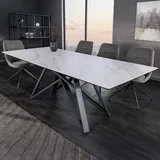 riess-ambiente Esstisch ATLAS 160–200cm weiß ausziehbar – Marmor-Design Keramik, schwarz Metall - Weiß