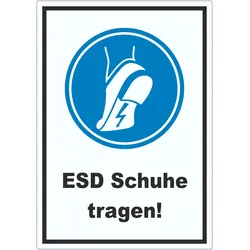 ESD Schuhe tragen Aufkleber Fußschutz gegen elektrostatische Aufladung A6 (105x148mm)
