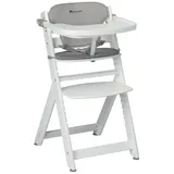 Bebeconfort Hochstuhl Timba - White Gray, Mitwachsender Holz Baby Kinderhochstuhl mit Sitzauflage - verstellbar weiß