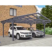 SKANHOLZ Doppel-Carport Wendland 5,58 x 5,41 m grau inkl. Regenrinne/Pfostenanker
