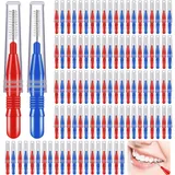 100 Stück Interdentalbürsten, Zahnzwischenraumbürsten Dentalbürsten Zahnbürste Zwischenräume Interdentalbürste Zahnseide Zahnstocher Reiniger Zahnreinigung Werkzeug, Rot Blau
