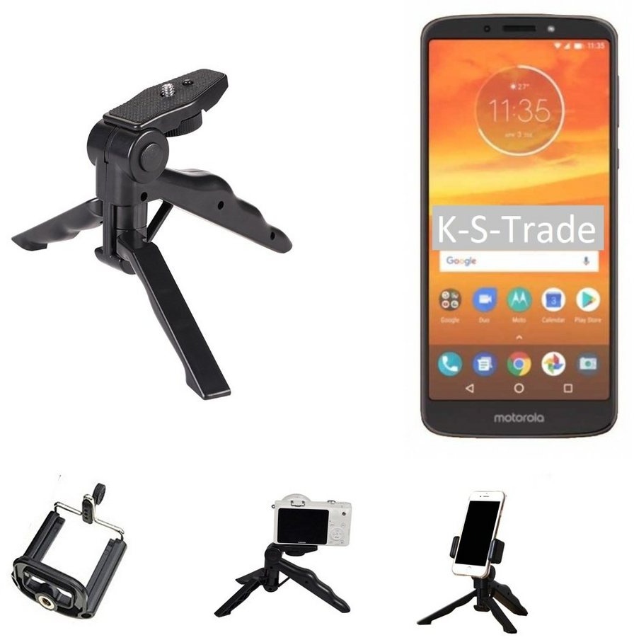 K-S-Trade für Motorola Moto E5 Plus Smartphone-Halterung, (Stativ Tisch-Ständer Dreibein Handy-Stativ Ständer Mini-Stativ) schwarz
