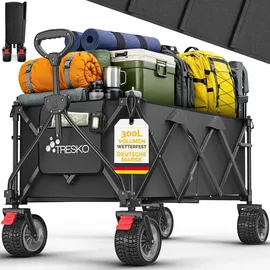 TRESKO Bollerwagen faltbar 300L mit Bremse schwarz