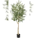 Costway Künstliche Olivenbaum, mit Blättern & 72 Früchten Grün 180 cm,