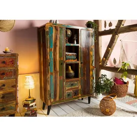 Massivmoebel24 Highboard Altholz 115x40x170 mehrfarbig lackiert SIXTIES #108