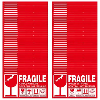 KAHZOR 168 Stück Warnetiketten Aufkleber, Fragile Aufkleber, Vorsicht Glas Aufkleber, Paketaufkleber Handle with care Versandaufkleber selbstklebend, Rot und Weiß (9 x 5 cm)