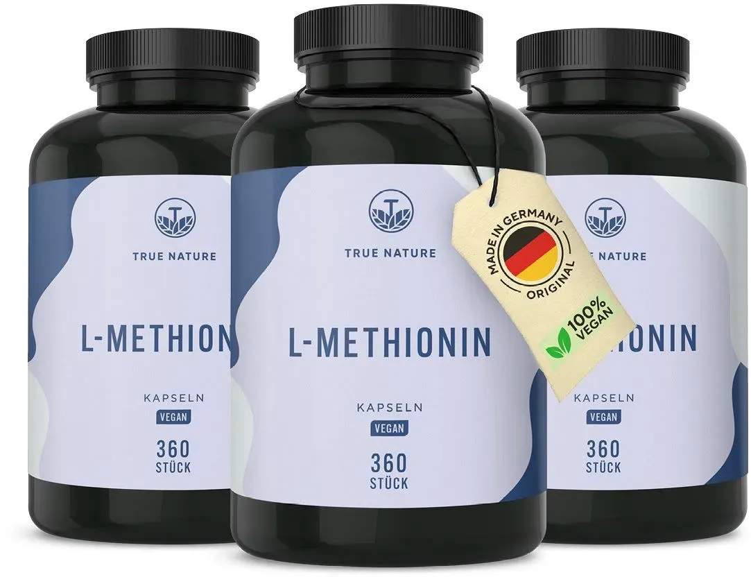 True Nature® L-Methionin Kapseln - Essentielle Aminosäure Vegan & Made in Germany 3x360 St