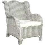 vidaXL Sessel mit Kissen Relaxsessel Rattansessel Relaxstuhl Loungesessel Armsessel Ohrensessel Sofa Wohnzimmer Grau Natur-Rattan Leinen