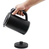 Mini Wasserkocher Elektrisch 0.8L – Tragbarer Edelstahl Teekessel mit Abnehmbarem Deckel, 600W Schnellkochfunktion, Automatische Abschaltung, Kompakt für Reise & Büro (Schwarz)