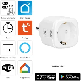 Alecto SMART-PLUG10 - Smarter WLAN-Zwischenstecker, 16 A, 3680 W, 3er-Pack, Weiß