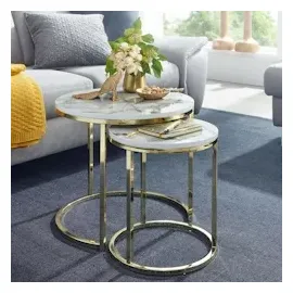 KADIMA DESIGN Design Beistelltisch 2er Set Marmor Optik Rund, Couchtisch 2 in Weiß | Gr.: onesize