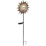 GLOBO Gartendeko für draußen Sonne Solarlampen für Außen stehend Garten Solarleuchte, Crackle Glaskugel, rostfarben, LED warmweiß, BxH 24,2x81,5 cm