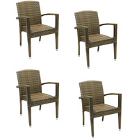 4x Konway MAUI Stapelsessel Lederlook Premium Polyrattan Garten Sessel Stuhl Set