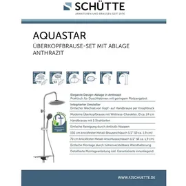 Schütte AQUASTAR Überkopfbrause-set, Chrom/anthrazit, mit Ablage