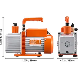 Vevor Vakuumpumpe, 6 CFM, HVAC 2-stufige Drehschieber-Vakuumpumpe, für R134a R22 R410a-Systeme, mit Ölflasche, für die Harzentgasung zur Wartung von Autoklimaanlagen