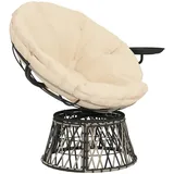 Papasansessel Aus Rattan, 360° Drehbarer Korbsessel Mit Kissen, Ø 90 Cm, Runder Outdoor-loungesessel Für Wohnzimmer, Garten Oder Balkon, Beige