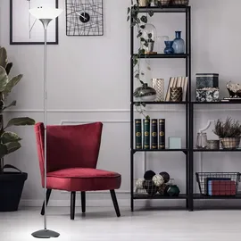 ETC Shop Stehleuchte Stehlampe Deckenfluter Wohnzimmerlampe, Schnurschalter, Metall titanfarben weiß, 1x E27 Fassung, DxH 28x180cm