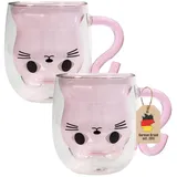 Intirilife Thermo Rosa, Glas, 0.2 L, doppelwandig, Essen & Trinken, Gläser, Gläser-Sets