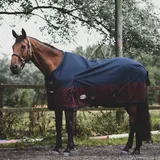 eQuitack Your Passion Is Our Mission Outdoor Winterdecke Turnout 100% Wasserdicht 1200 Denier Regendecke mit Fleece Lining - Navy/Burgundy 145cm