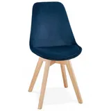 KADIMA DESIGN Esszimmerstuhl Vintage Samtstuhl für Wohnzimmer Holz Textil Retro Stil (Eleganter Esszimmerstuhl mit Holzbeinen 48x56x85 cm), Gepolsterter Designstuhl mit Samtbezug JOE Kollektion beige|blau