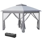 MC Star Pavillon Faltpavillon, Gartenpavillon, Metall und Stoffplane, Netzvorhänge, Entwässerungslöcher, 330L x 330B x 288H cm, Grau