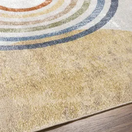 livabliss Asuncion Teppich 160x213 cm – Waschbarer Boho Orientalteppich für Wohnzimmer & Schlafzimmer – Kurzflor in Elfenbein & Gelb